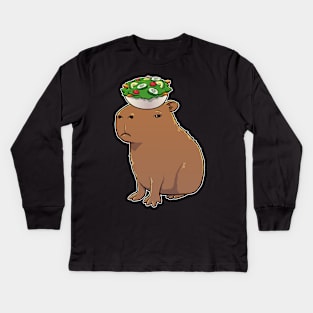 Capybara with a Garden Salad on its head Kids Long Sleeve T-Shirt